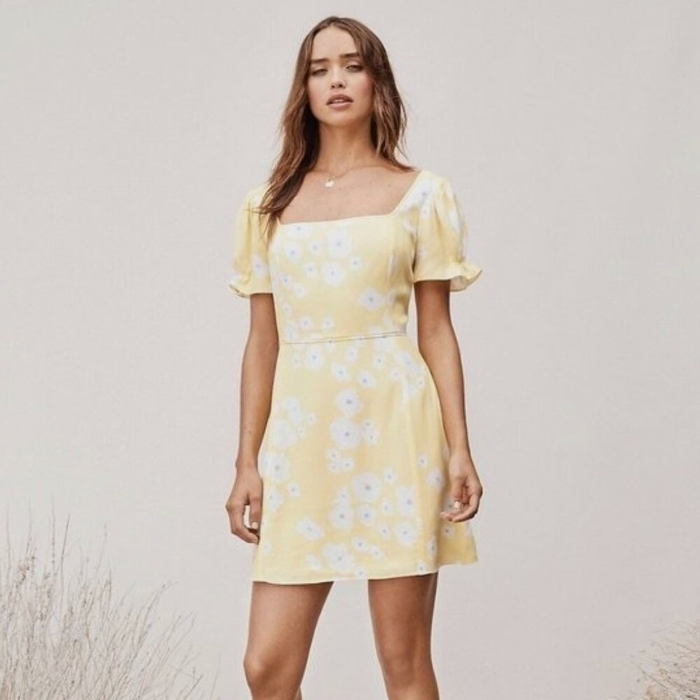 TVF for DVF Yellow Floral Short Sleeve Mini Dress